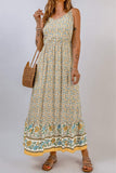 Floral Print Smocked Back Sleeveless Maxi Dress