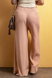 Smocked Waist Crinkled Wide Leg Pants