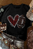 Black Rhinestone Rugby Football Heart Shape Graphic T Shirt