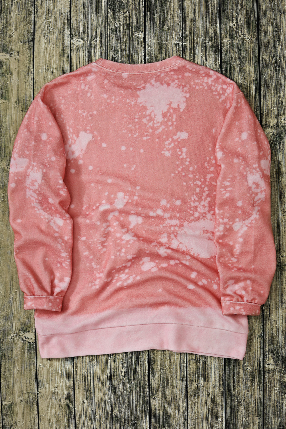 Pink Bleached Round Neck Pullover Sweatshirt