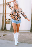 Floral Print 3/4 Sleeve Babydoll Blouse