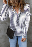 Striped Print Ruffled Buttoned Long Sleeve Top