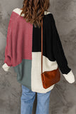 Color Block Loose Open Front Knitted Cardigan