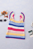 Stripe Square Neck Crochet Knit Crop Tank Top