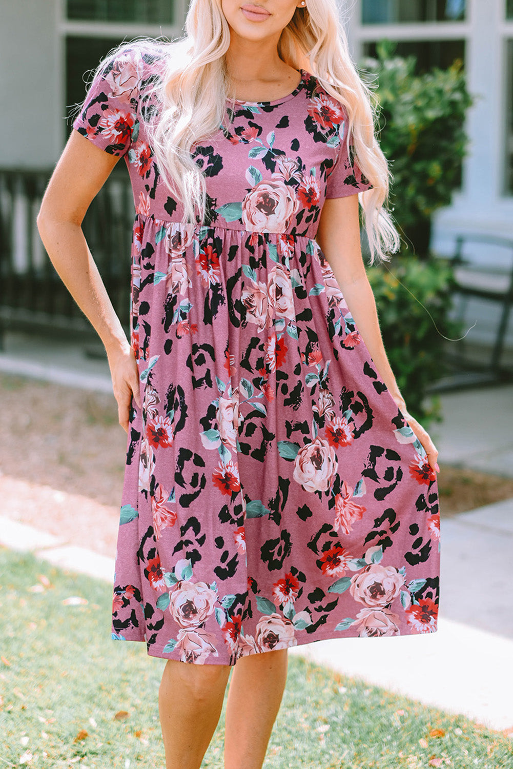 Leopard Print Short Sleeve A-line Dress