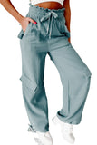 Frill Drawstring Waist Crinkle Cargo Pants