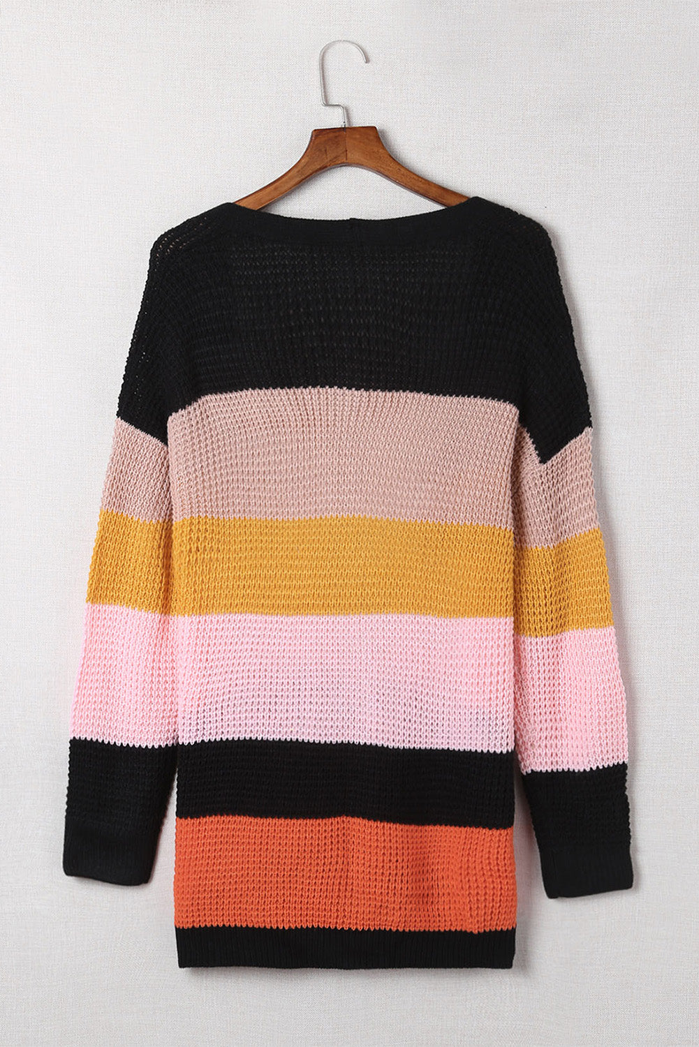 Waffle Knit Color Block Open Front Cardigan