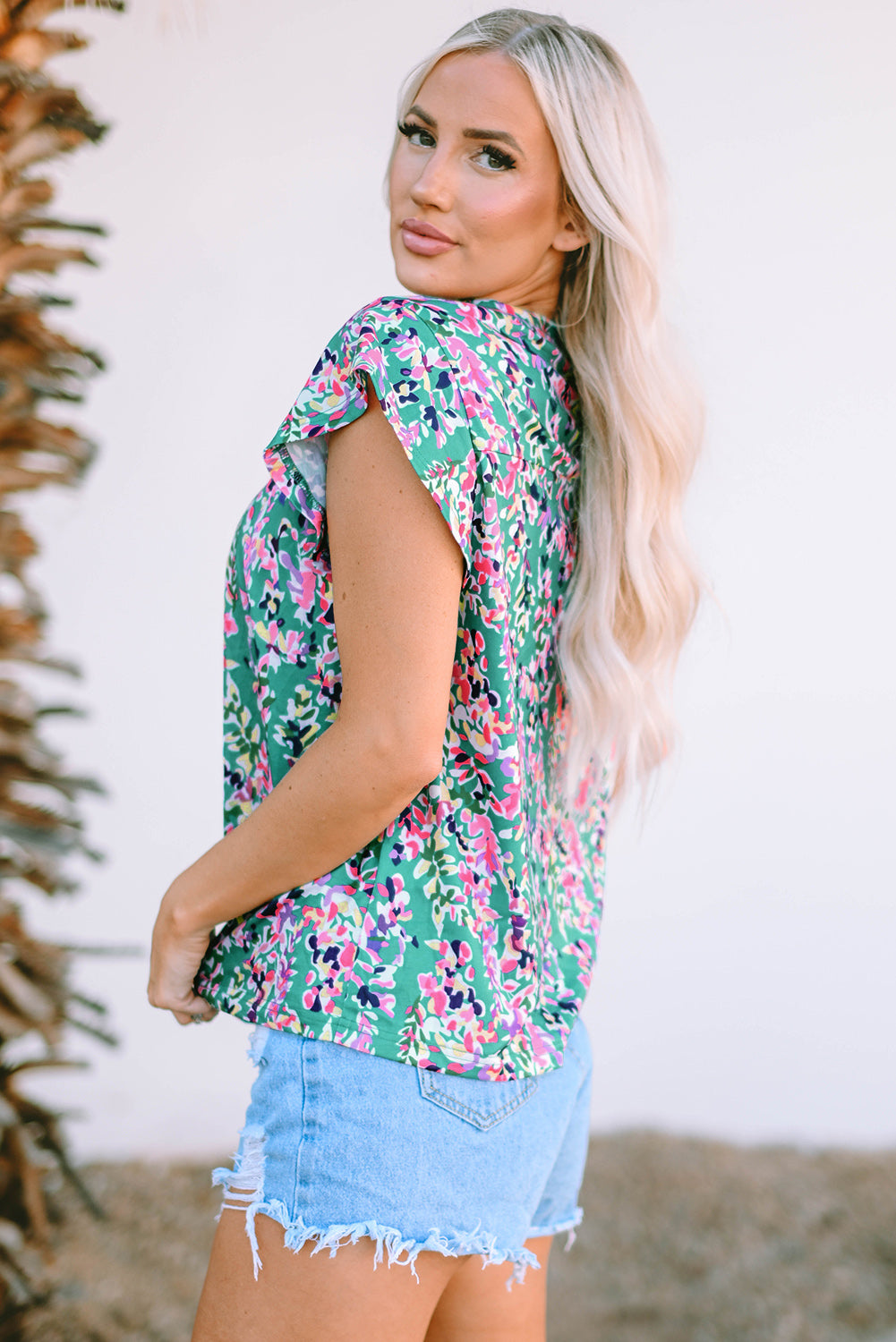 Floral Print Ruffled Short Sleeve Babydoll Top