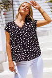 White/Apricot Floral Scalloped V Neck Short Sleeves Top Polka Dot Scalloped V Neck Short Sleeves Top Green Leopard Scalloped V Neck Short Sleeves Top