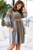 Plus Size 3/4 Sleeves Striped Print Empire Waist Dress