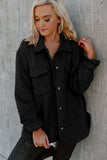 Gray Retro Quilted Flap Pocket Button Shacket