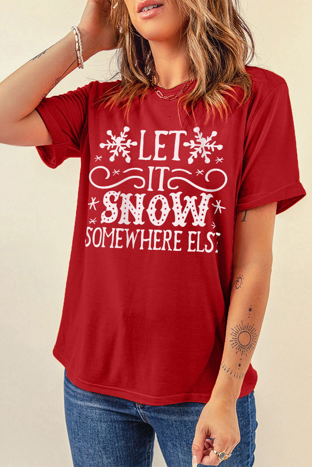 Gray Christmas Santa Hat Snowflake Slogan Graphic Tee