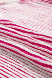 Bright Pink Striped Textured Knit Contrast Edge Loose Sweater