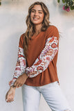 Paisley Contrast Bubble Sleeve Ribbed Top