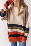 Buttoned Shoulder Drop Shoulder Striped Sweater