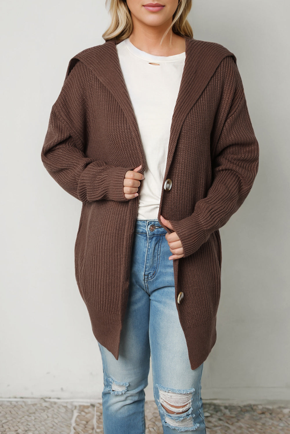 Chunky Knit Lapel Collar Button up Cardigan