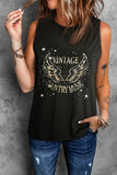 Vintage Country Music Wing Glitter Print Tank Top