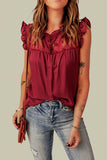 Ruffled Swiss Dot Mesh Yoke Tank Top