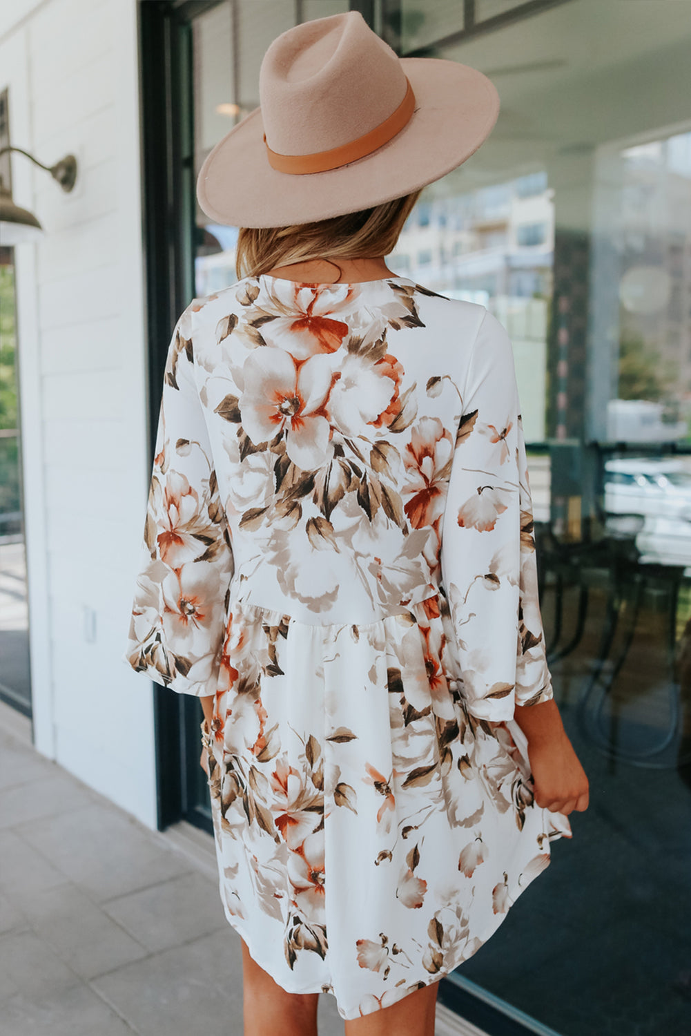 V Neck 3/4 Sleeve Floral Dress