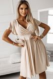 V Neck Wrap Ruched Flowy Midi Dress