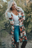 Plus Size Geometric Print Open Front Long Cardigan