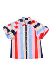 Color Block Striped Puff Sleeve Buttoned Shirt