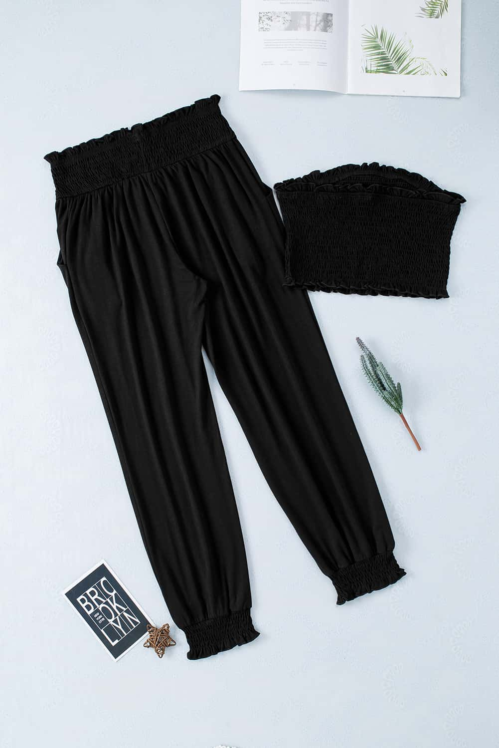 Smocked Tube Top and High Waist Pants Set