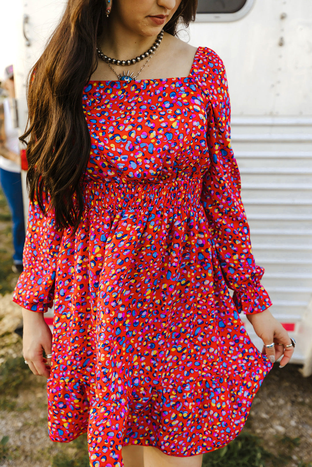 Square Neck Spring Floral Dress