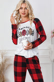 Plaid Merry Christmas Graphic Loungewear Set