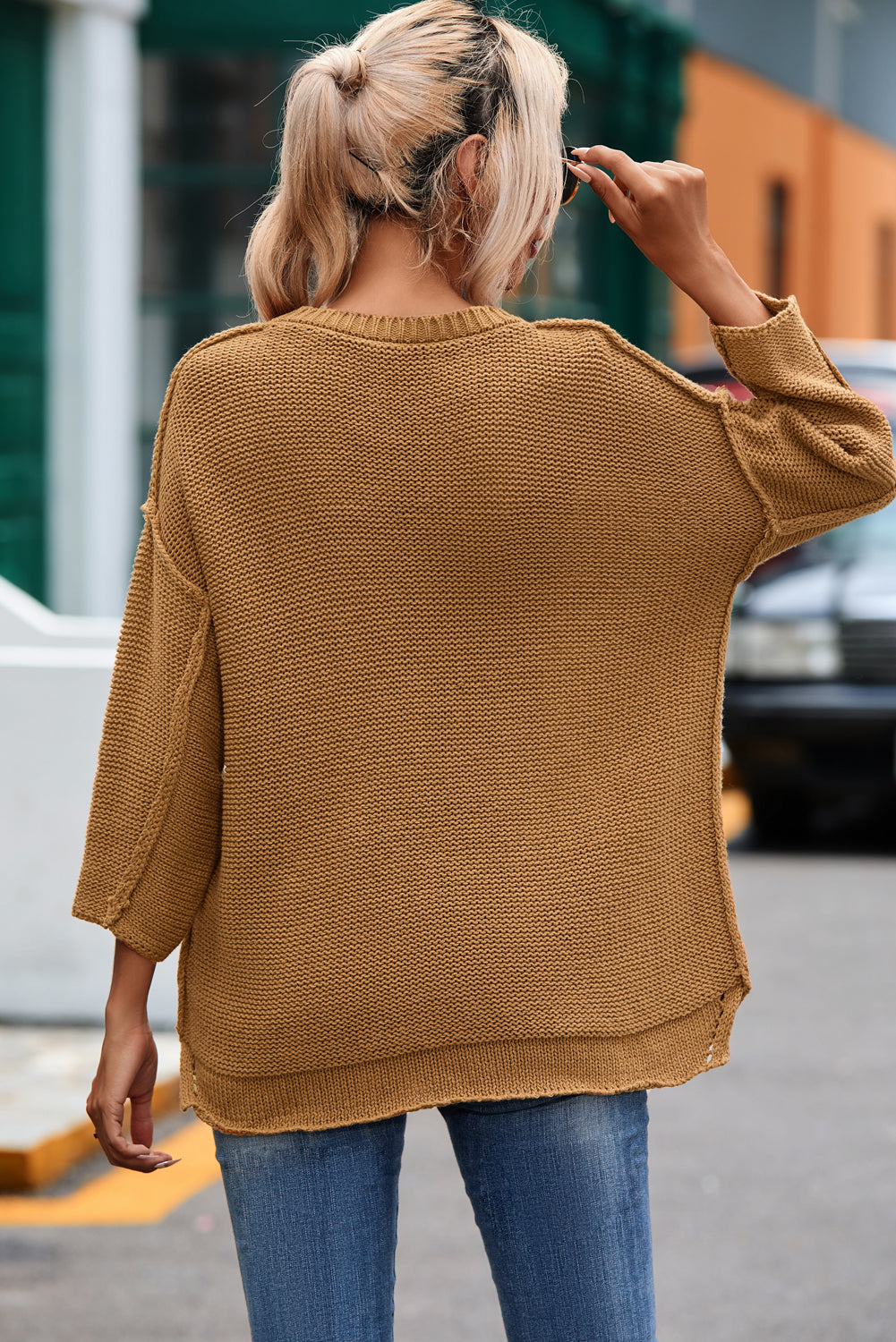 Slouchy Textured Knit Loose Sweater