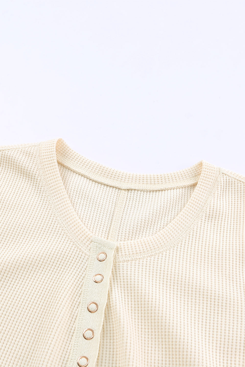 Waffle Knit Long Sleeve Buttoned Henley Top