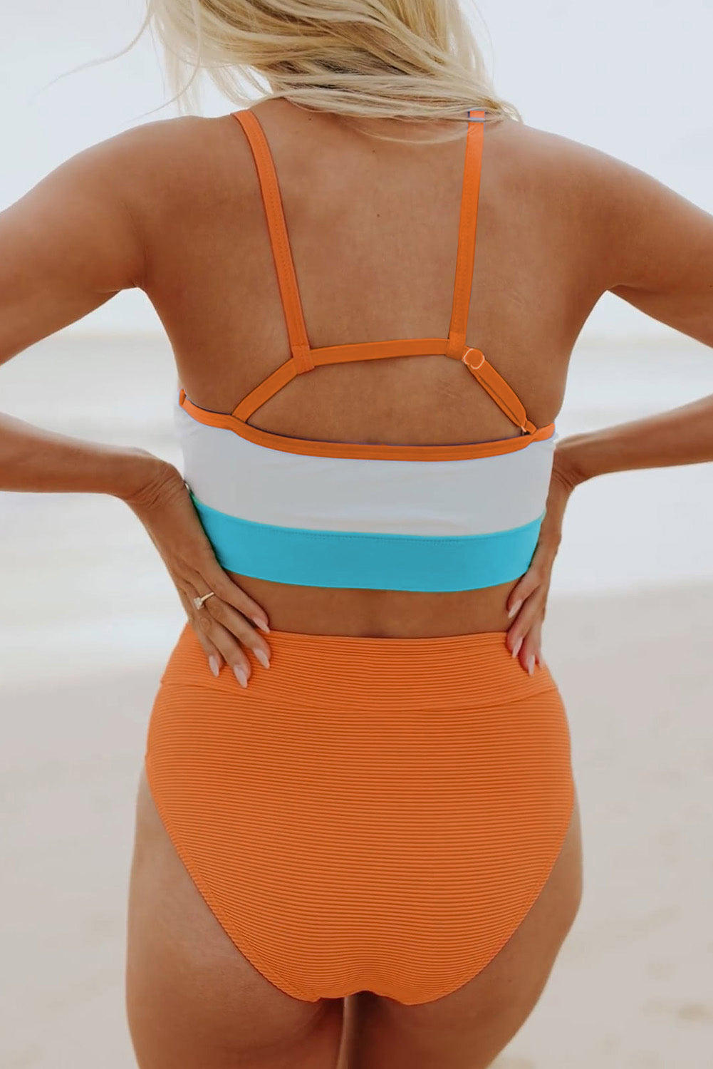 Color Block Spaghetti Strap High Waist Bikini Swimsuit