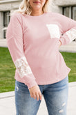 Lace Patchwork Waffle Knit Plus Size Blouse