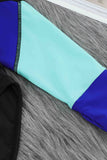 Color Block Zipper Long Sleeve Rash Guard Swimwear