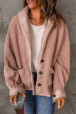 Veste ample boutonnée en daim rose Sherpa Patchwork