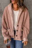 Veste ample boutonnée en daim rose Sherpa Patchwork