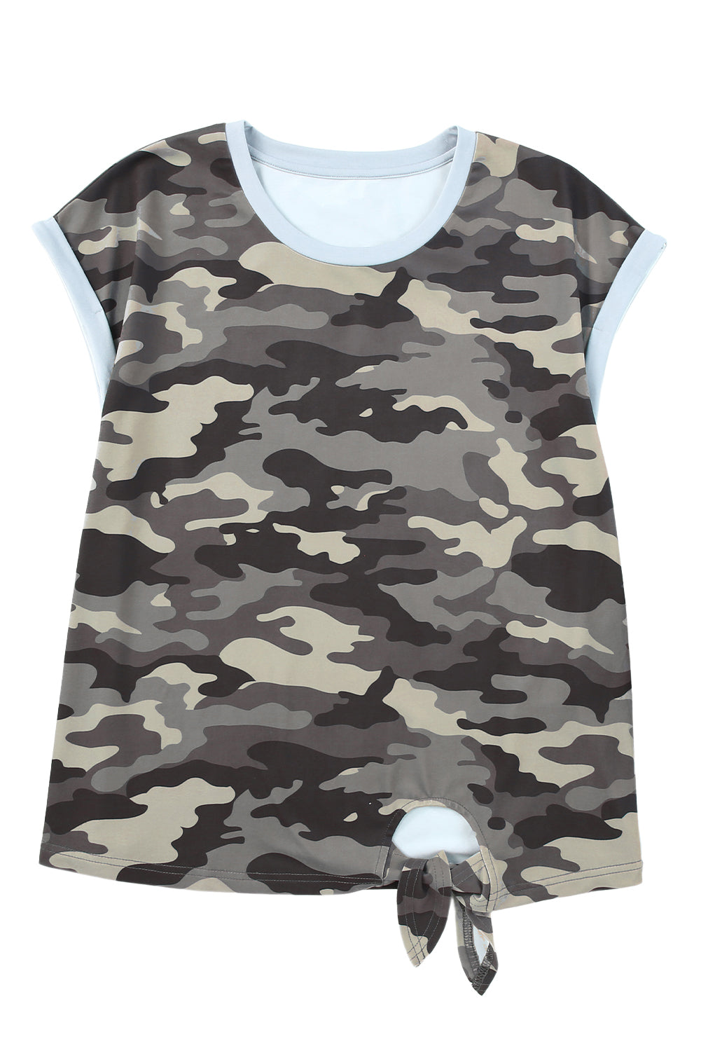 Camo Print Knotted Hem T-shirt