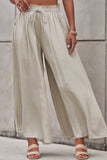 Gray Drawstring Smocked High Waist Wide Leg Pants