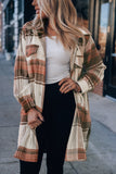 Brown Plus Size Plaid Flap Pockets Shacket