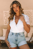 Lace Scalloped V Neck Wrap Short Sleeve Bodysuit