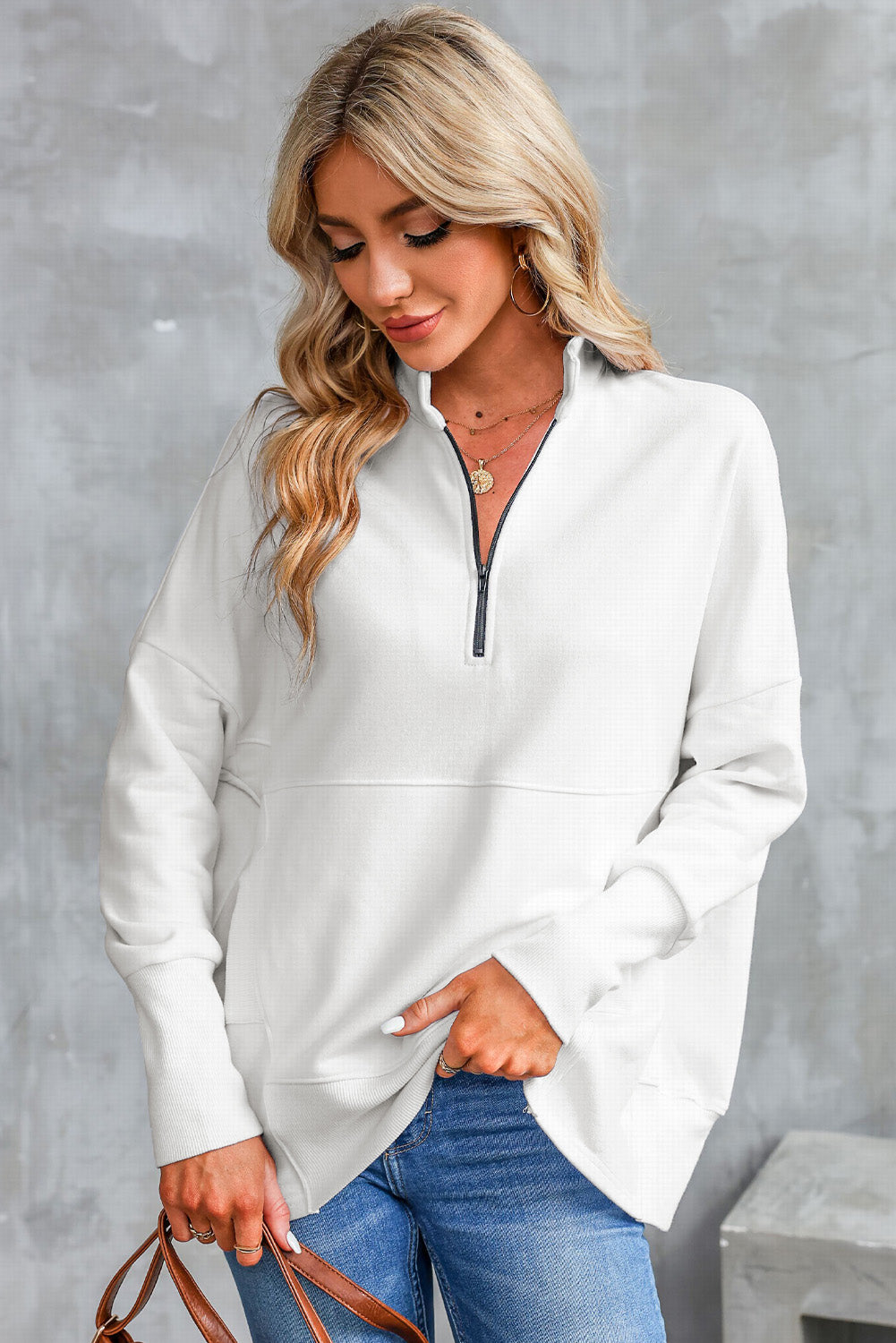 Oversized Quarter-Zip Pullover Sweatshirt