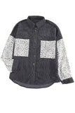 Leopard Patchwork Corduroy Buttoned Shirt Jacket