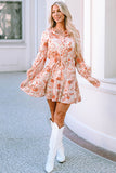 Bubble Sleeve Cinched Waist Floral Dress