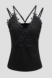 Lace Overlay Strappy Hollow-out Tank Top