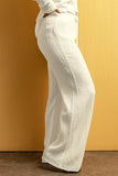 White Textured Loose Fit Drawstring High Waist Pants