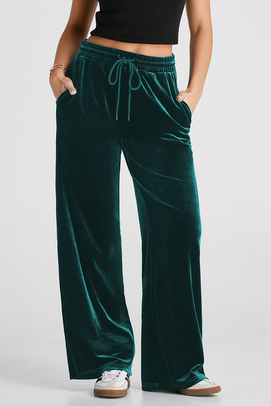 Evergreen Solid Drawstring Waist Wide Leg Pants