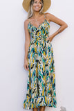 Abstract Printed Spaghetti Straps Ruffle Maxi Dress