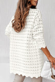 Wavy Trim Open Knit Long Sleeve Cardigan