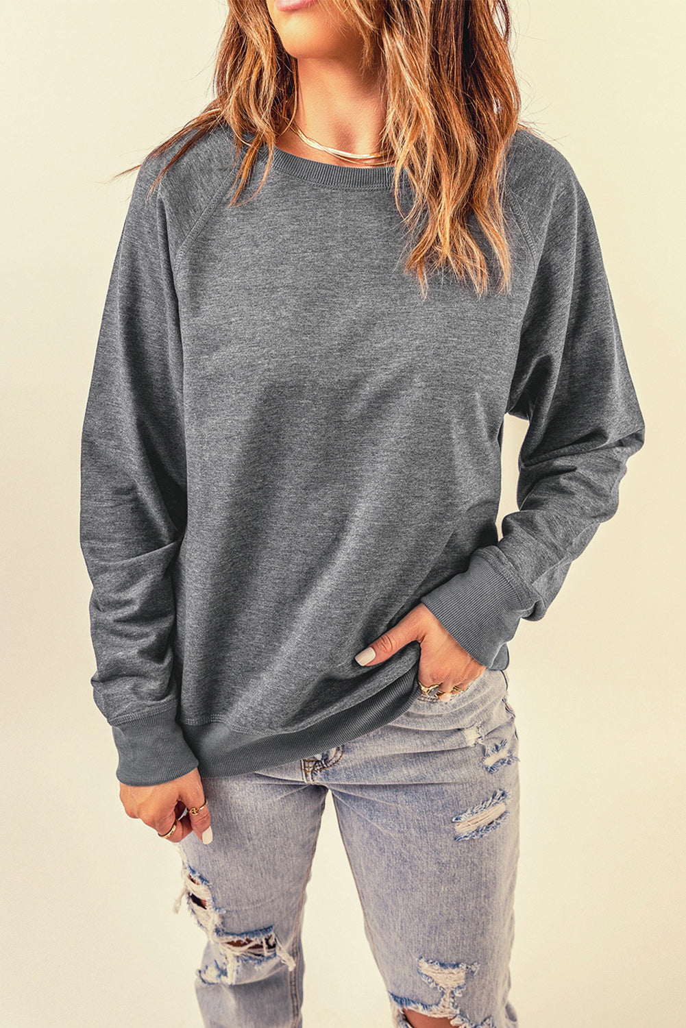 Pink French Terry Cotton Blend Pullover Sweatshirt