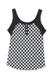 Plaid Patchwork Buttoned U Neck Tank Top